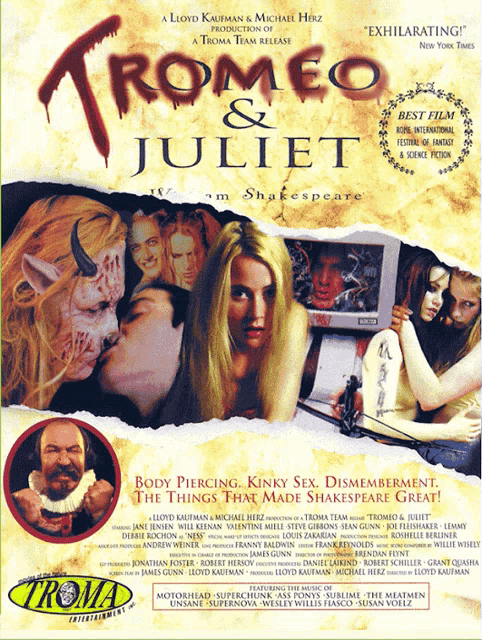 a movie poster for romeo and juliet shows a man with horns