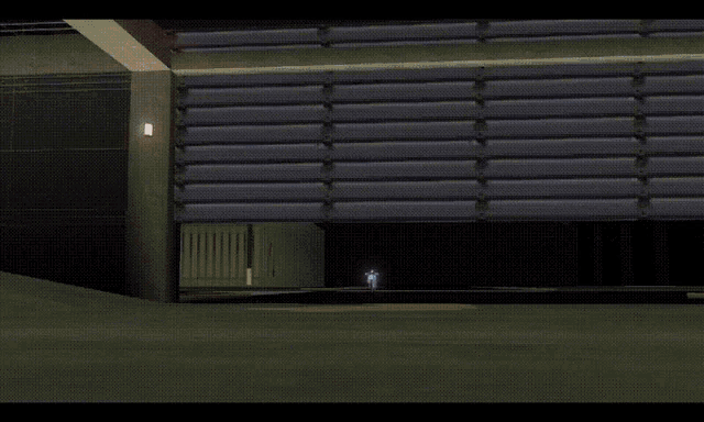a video game character is crawling in a garage