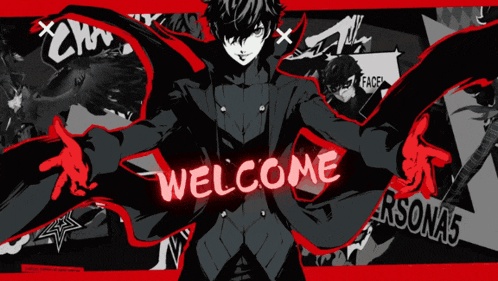 a poster for persona 5 shows a man in a black suit and red cape