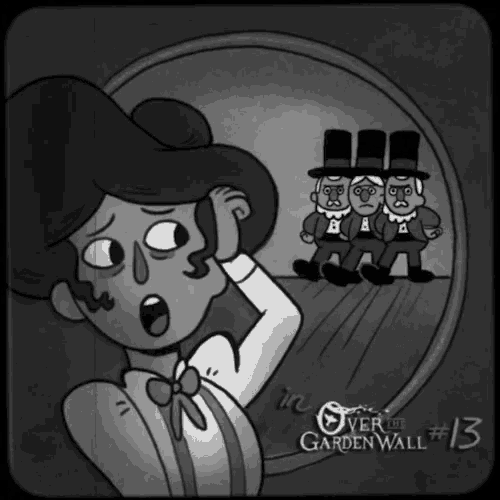 a black and white cartoon of a woman and three men with the number 13 on the bottom