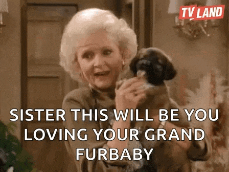 a woman is holding a puppy in her arms .