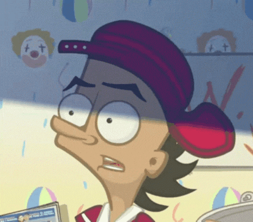 a cartoon of a man wearing a hat with a clown behind him