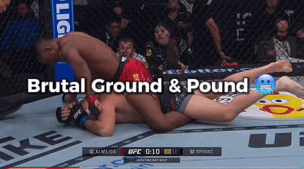 a fighter is laying on the ground with the words brutal ground & pound written above him