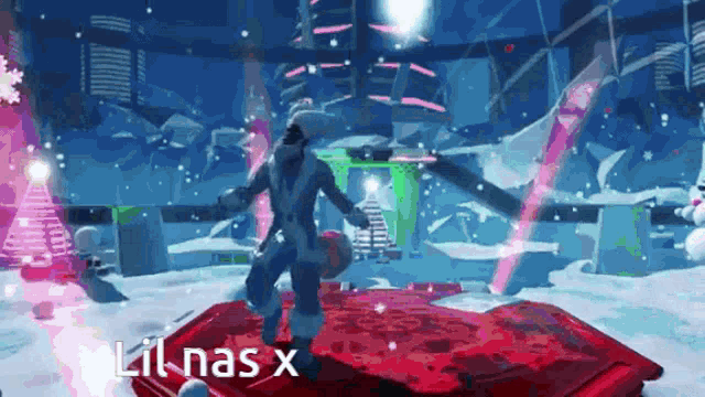 a video game scene with lil nas x written in white