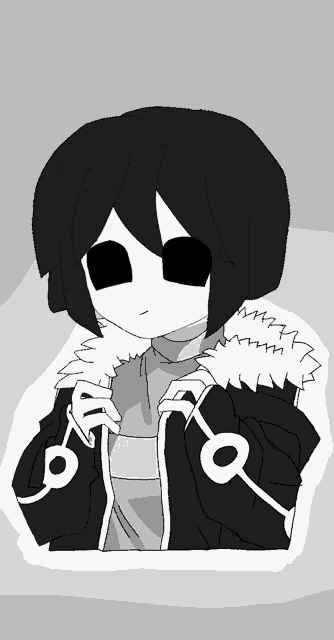 a black and white drawing of a person with a circle around their neck