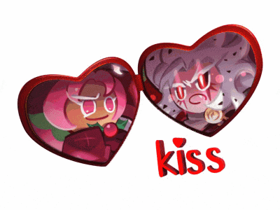 a couple of hearts with one that says kiss