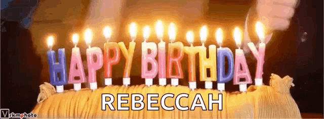 a birthday cake with the words happy birthday rebeccah on it