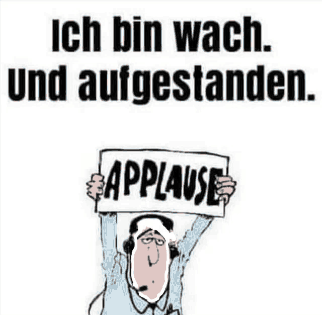 a cartoon man holding up a sign that says applause