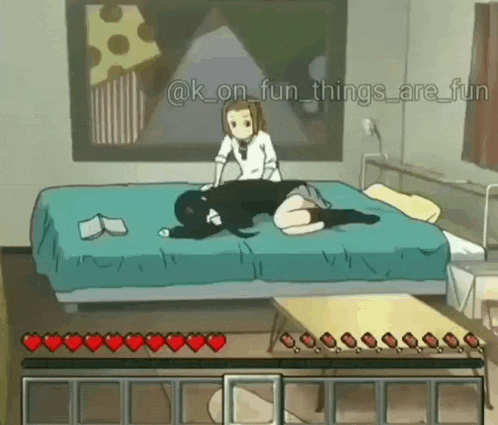 a cartoon of two girls laying on a bed with the words " things are fun " on the bottom right