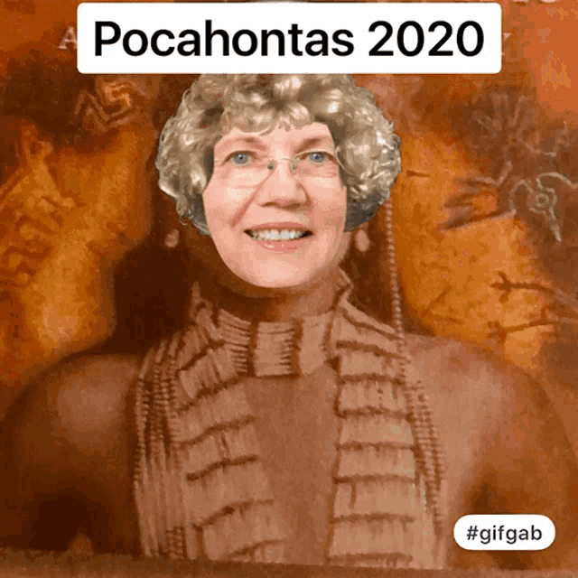 a poster with a woman 's face and the words pocahontas 2020 on the bottom