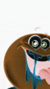 a close up of a cartoon character 's face with green eyes
