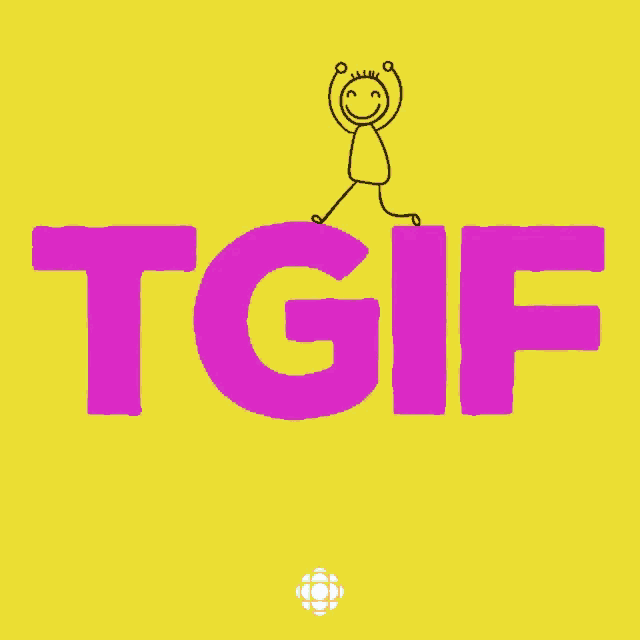 a stick figure is jumping over the word tgif on a yellow background