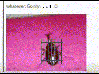 a picture of a dog in a cage with the words whatever go my jail on the bottom
