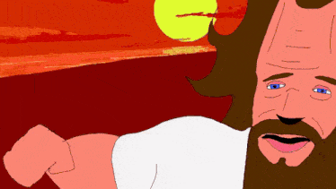 a cartoon drawing of a man with a beard pointing at the camera