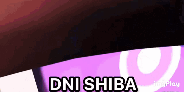 a purple eye with the words " dni shiba " written on it