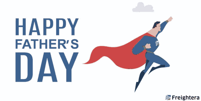 a happy father 's day poster with a superhero flying in the sky