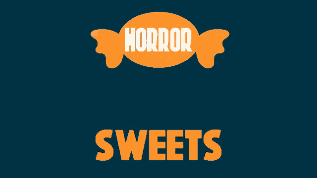 a logo for horror sweets with an orange candy on a dark blue background