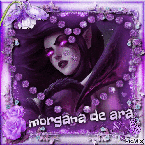 a picture of a woman with purple flowers and the words morgana de ana