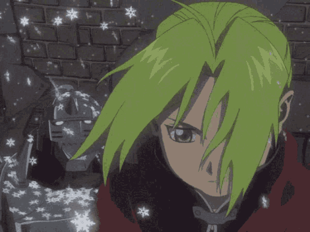 a cartoon character with green hair and the letter w on his forehead