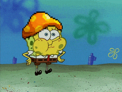 a pixel art of spongebob wearing a hat and a tie