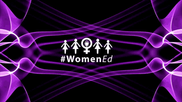 a sign that says #womened with purple waves