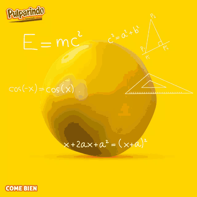 a yellow ball with e = mc2 written on it on a yellow background