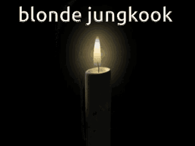 a candle with a picture of a man on it is lit up and says blonde jungkook