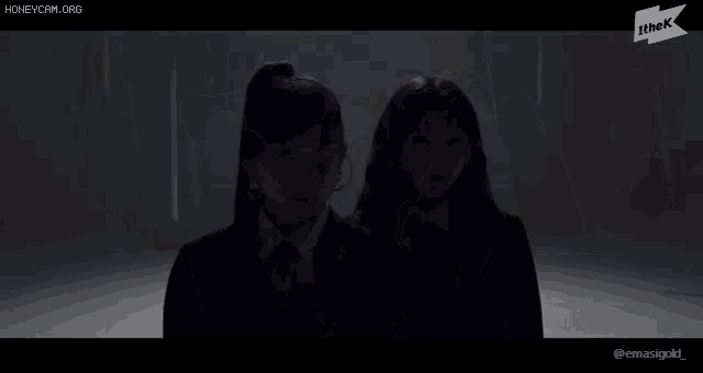 a group of women are dancing in a dark room with a honeycam.org logo in the background