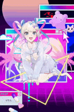 a girl is sitting in front of a computer screen that says error on it