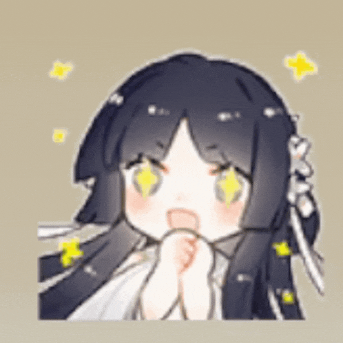 a cartoon drawing of a girl with long black hair and yellow eyes