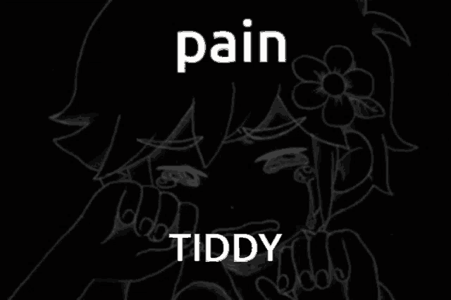 a black and white drawing of a girl with a flower in her hair and the words " pain tiddy " below it