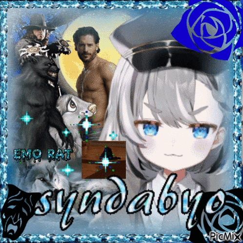 a picture of a girl with blue eyes and the words syndabye on the bottom