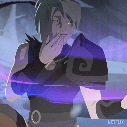 a cartoon character from netflix with a purple glow around him