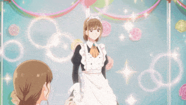 a girl in a maid costume is standing in front of a woman