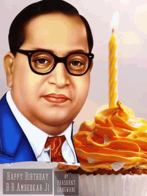 a man wearing glasses is next to a cake with a candle