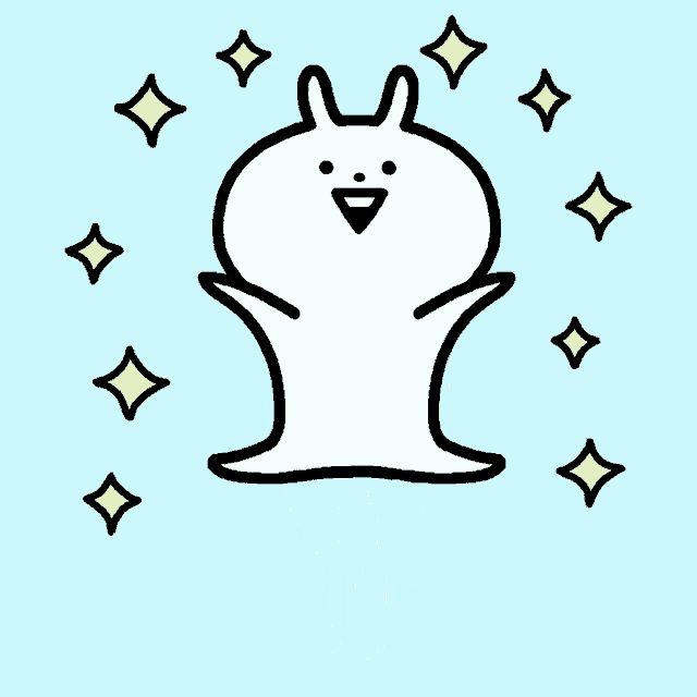a cartoon drawing of a rabbit with a smiley face and stars around it