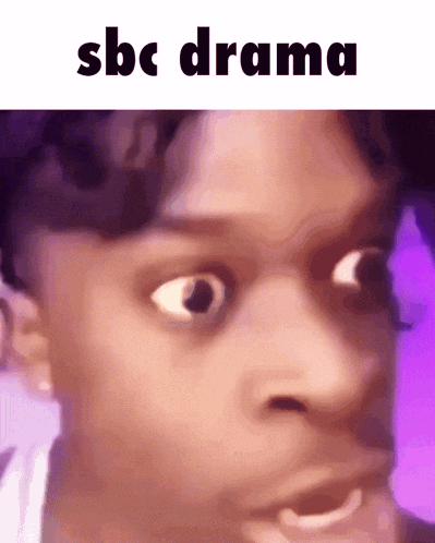 a close up of a man 's face with the words sbc drama written above it