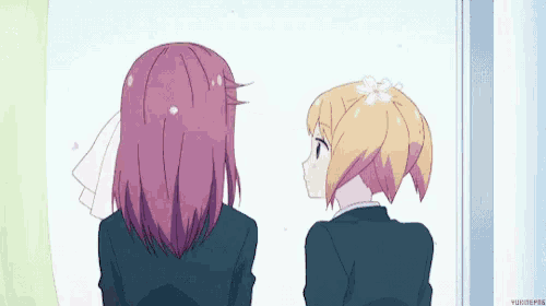 two anime girls are looking out of a window and the word yukiepis is on the bottom right