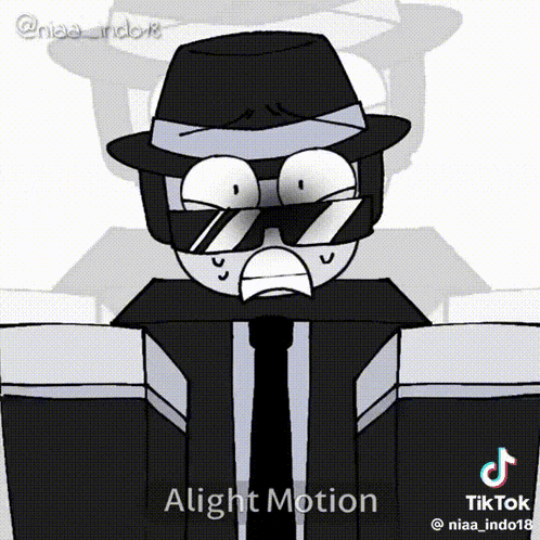 a cartoon of a man wearing a hat and tie with the words alight motion on the bottom