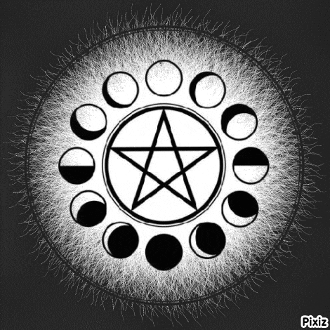 a pentagram surrounded by phases of the moon