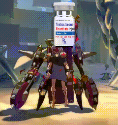 a robot with a bottle of testosterone enanthate on top