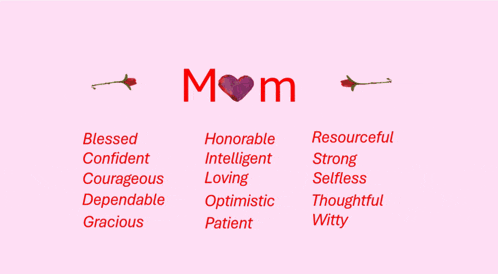 the word mom is on a pink background with roses