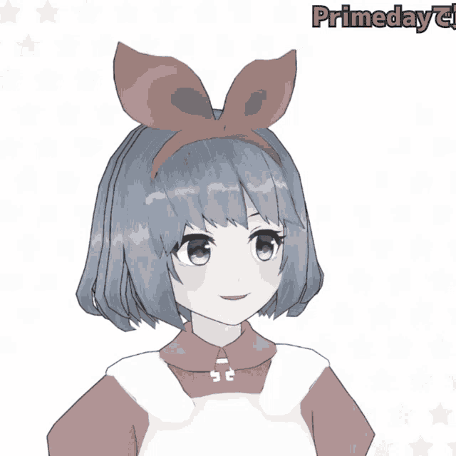 a girl wearing a headband with bunny ears and the word primeday on the bottom