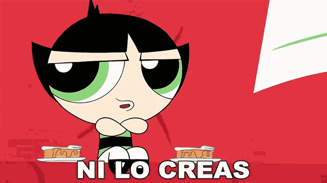 a cartoon character with the words ni lo creas in white letters
