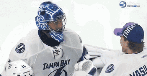 two tampa bay hockey players on the ice