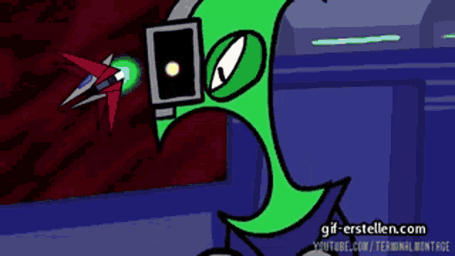 a cartoon of a green alien says gif-erstellen.com on the bottom right