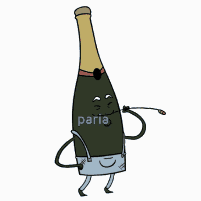 a cartoon drawing of a champagne bottle with the word paria on it
