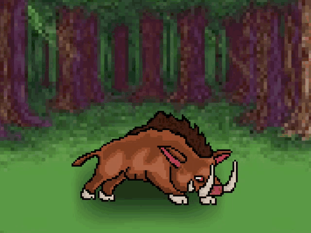 a pixel art drawing of a boar in a forest .