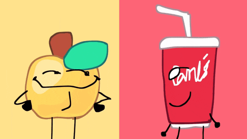 a drawing of an apple next to a drawing of a drink with a straw that says panli 's