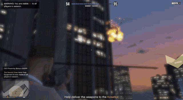 a video game screen shows a man jumping out of a helicopter and says help deliver the weapons to the kosarka